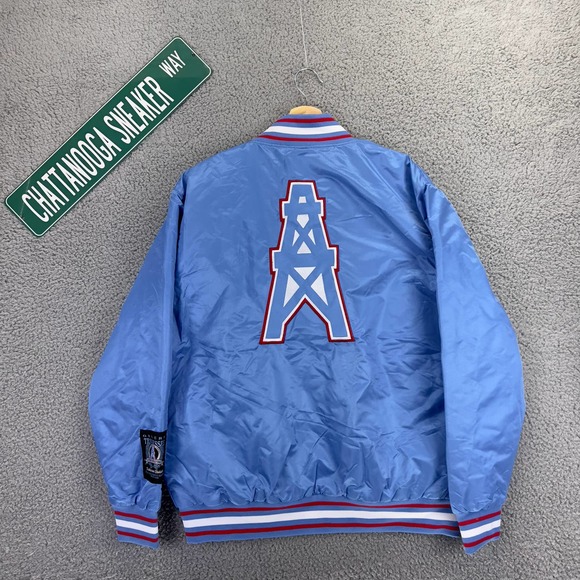 NFL Jackets Mens Medium Tennessee Huston Oilers Football Varsity Letterman Snap - Picture 8 of 11